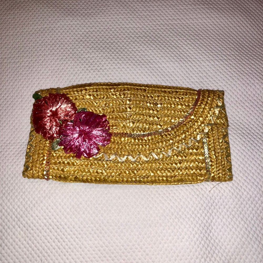 Felix Rey pale yellow straw clutch